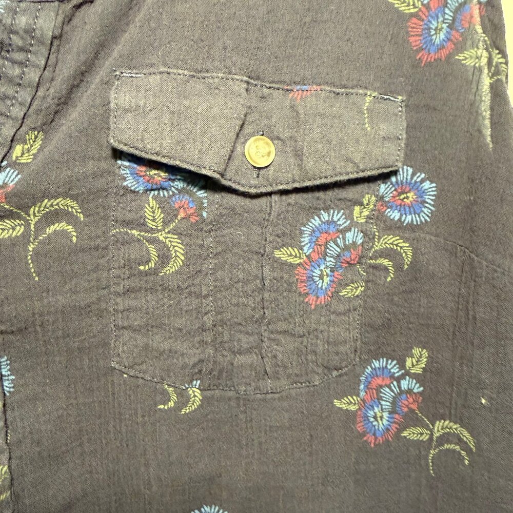 Eddie Bauer Navy Floral Sleeveless Button Front Utility Blouse M Tall Cottage - Picture 2 of 6